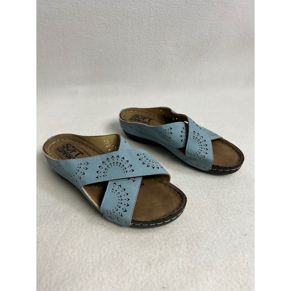 Comfort Casual Soft Comfort Womens 8 Blue Sand Castle Slide Sandals